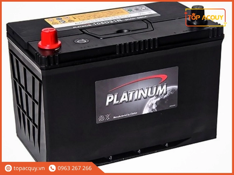 Thiết kế góc nghiêng bình ắc quy Platinum 105D31R cọc nổi to với dòng phóng 680A CCA