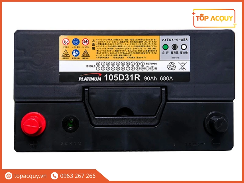 Mặt trên bình ắc quy Platinum 105D31R 12V 90Ah cọc Thuận