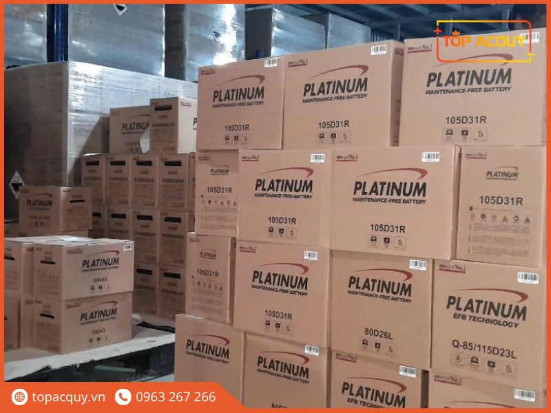 Kho hàng lưu trữ ắc quy ô tô Platinum 105D31R tại Topacquy