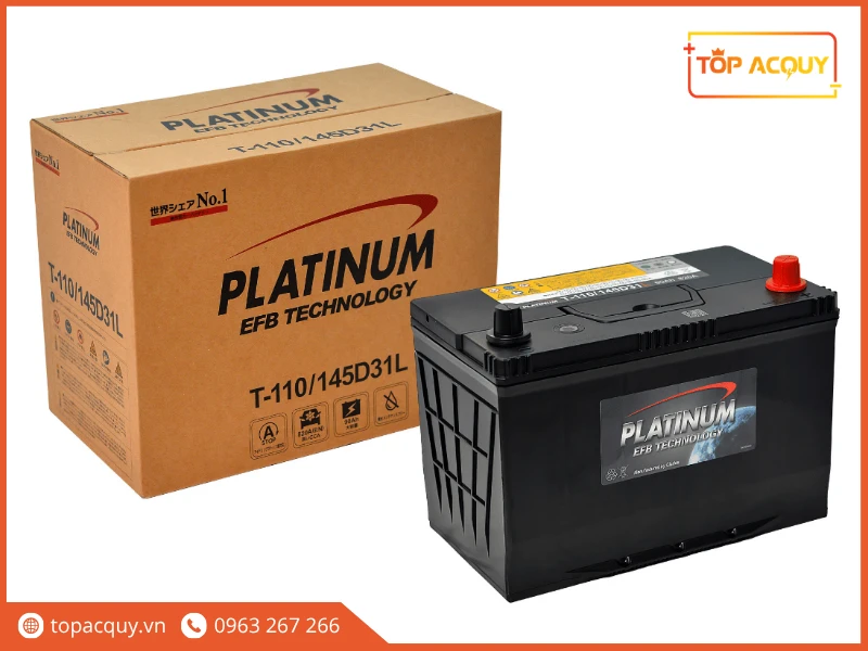 Trọn bộ bình và thùng carton ắc quy Platinum EFB T-110 145D31L