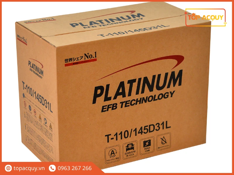 Vỏ hộp ắc quy Platinum EFB T-110 thể hiện thông số 90Ah 820A