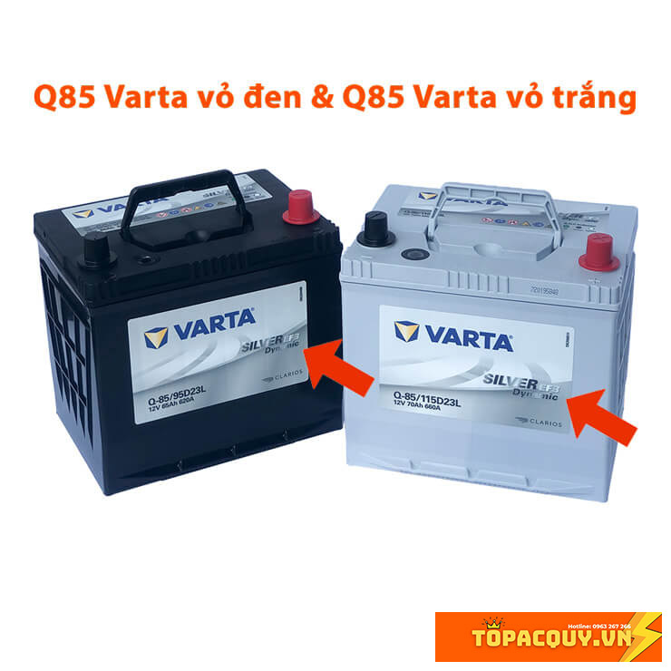 Ắc quy varta Q85 vỏ đen và Q85 varta vỏ trắng xám