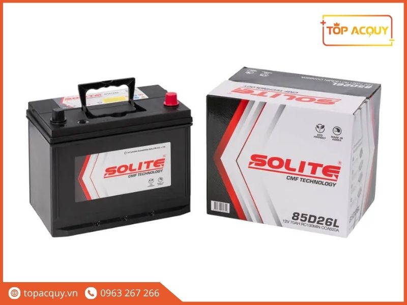 Sản phẩm ắc quy khô Solite CMF85D26L 12V 70Ah chính hãng Hàn Quốc đi kèm quy cách đóng gói tiêu chuẩn