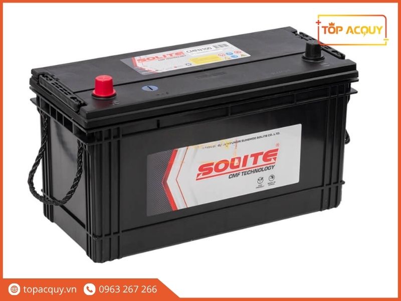 Bình ắc quy Solite CMFN100 12V 100Ah công nghệ miễn bảo dưỡng CMF với tay xách dây bện chịu lực cao