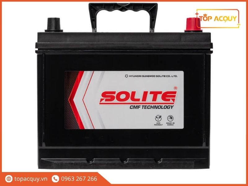 Thiết kế mặt trước bình ắc quy Solite DIN63 CMF56318 12V 63Ah tiêu chuẩn châu Âu cọc chìm