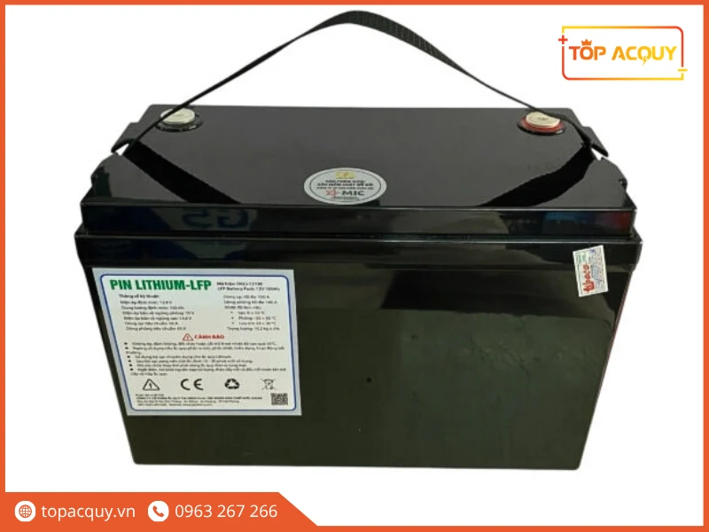 Mặt sau khối pin Lithium DGLI-12105 dán tem bảo hiểm Quân Đội MIC