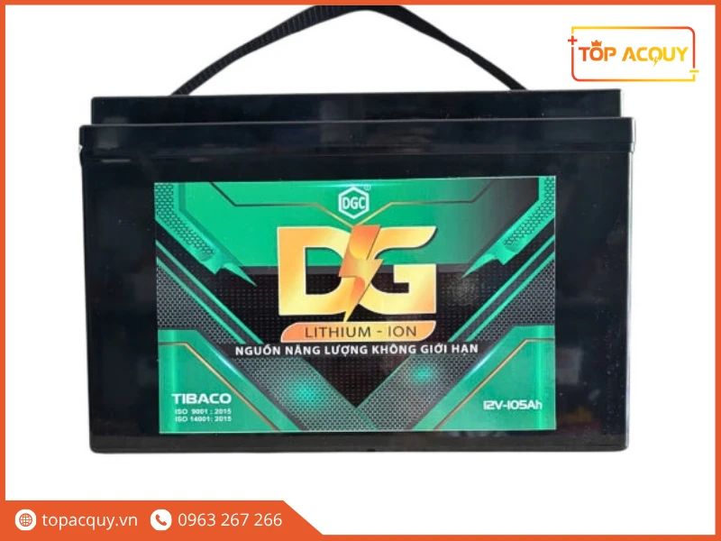 Mặt trước khối pin Lithium Đức Giang DGLI-12105 in thông số 12V 105Ah