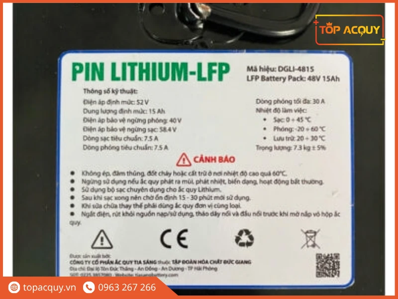 Tem thông số kỹ thuật pin Lithium-LFP DGLI-4815 chính hãng Tia Sáng