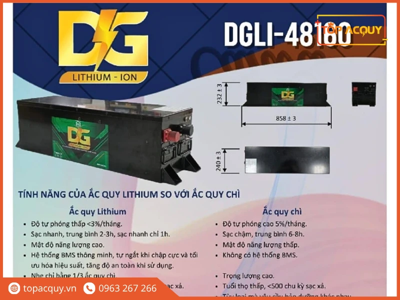 Bản vẽ kích thước và thông số kỹ thuật pin Lithium DGLI-481600