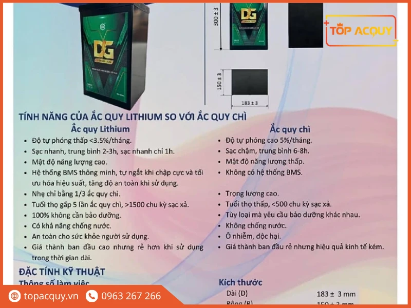 Bản vẽ kích thước hình học 183x150x300mm khối pin DGLI-7220