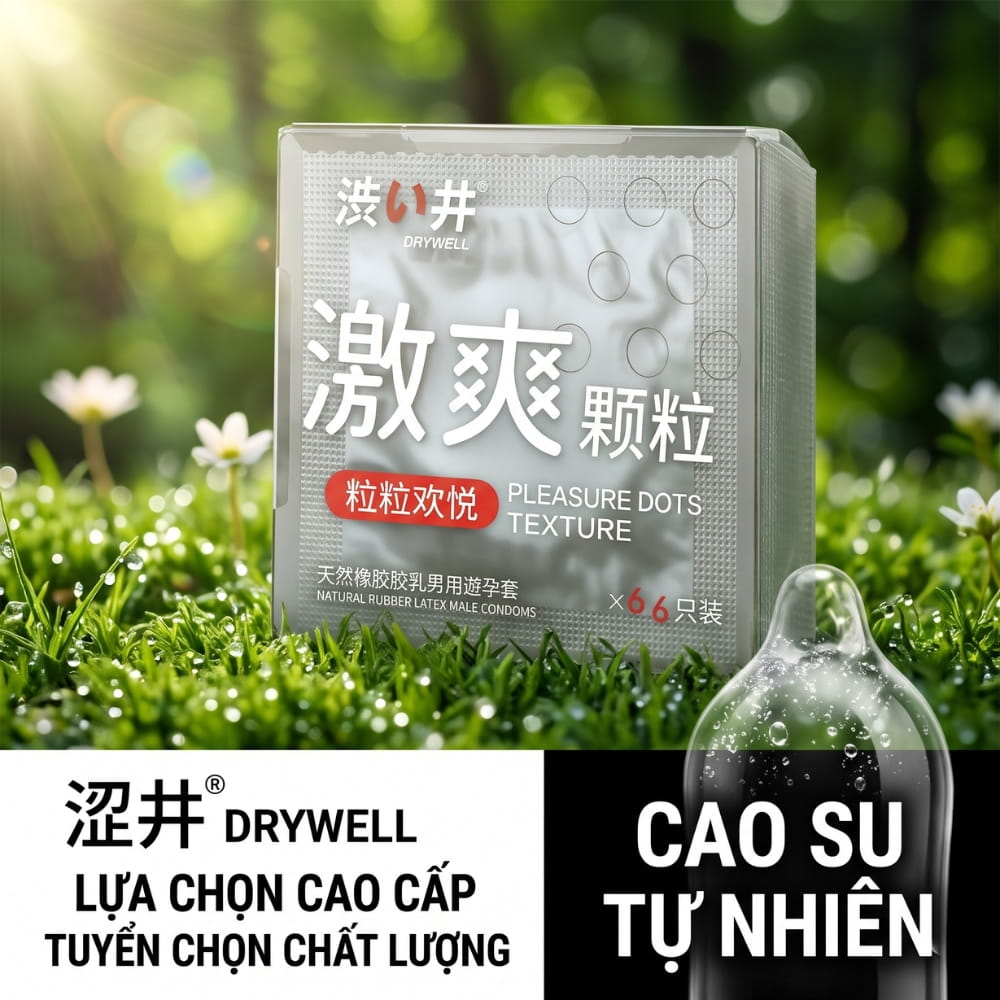 Ưu điểm hạt nổi sần sật và 800mg gel của bao cao su DryWell Naked Granule