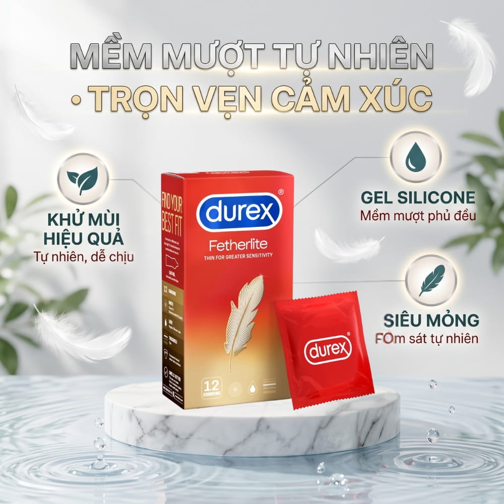 Thông số kích thước và độ mỏng 0.055mm của bao cao su Durex Fetherlite