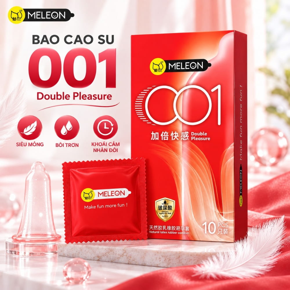 Bao cao su Meleon 001 Double Pleasure siêu mỏng hộp 10 chiếc chính hãng