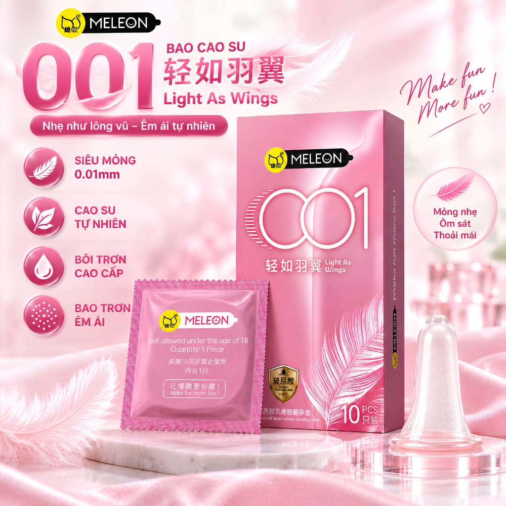 Bao cao su Meleon 001 Light As Wings siêu mỏng hộp 10 chiếc chính hãng