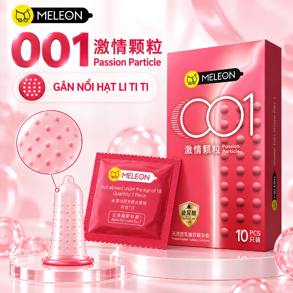Bao cao su Meleon 001 Passion Particle hạt nổi hộp 10 chiếc chính hãng