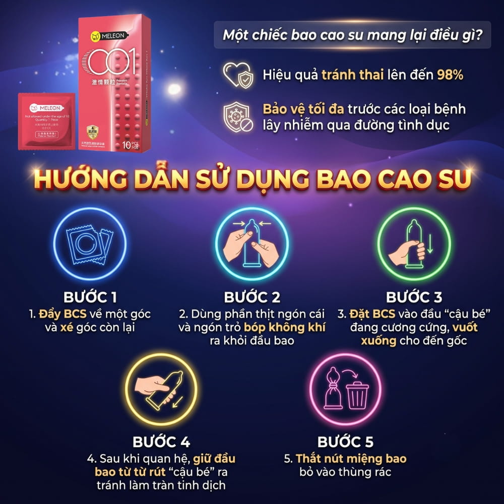 Hướng dẫn sử dụng bao cao su Meleon 001 Passion Particle an toàn đúng chuẩn