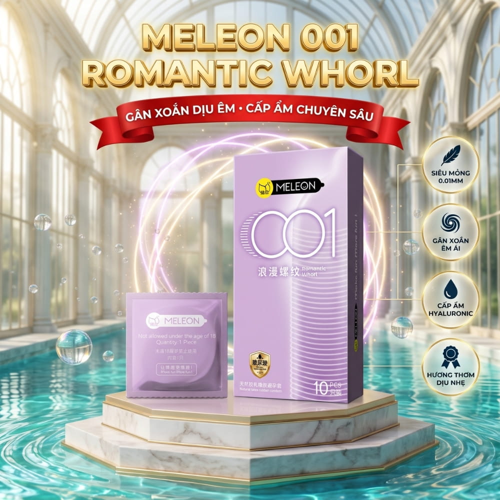 Bao cao su Meleon 001 Romantic Whorl gân xoắn hộp 10 chiếc chính hãng