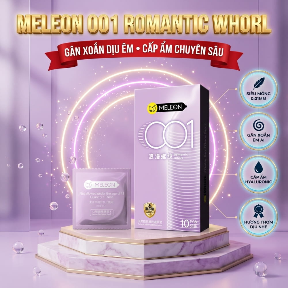 Ưu điểm gân xoắn ốc và mỏng 0.01mm của bao cao su Meleon 001 Romantic Whorl