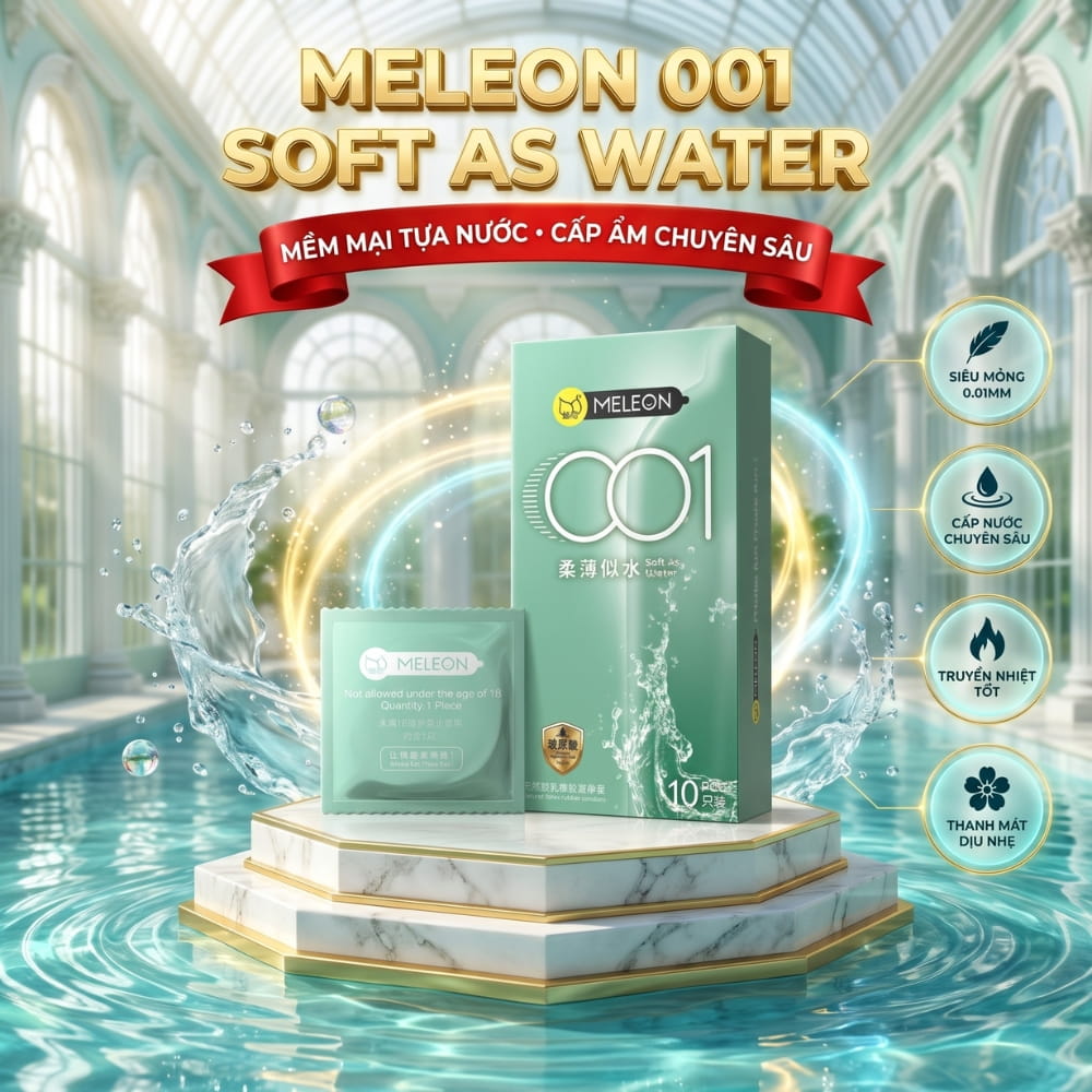 Bao cao su Meleon 001 Soft As Water siêu mỏng hộp 10 chiếc chính hãng