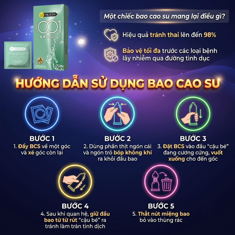 Hướng dẫn sử dụng bao cao su Meleon 001 Soft As Water an toàn đúng chuẩn