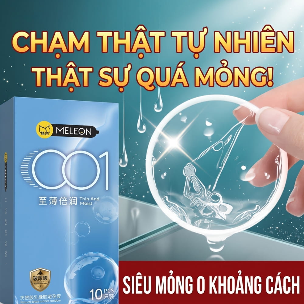 Bao cao su Meleon 001 Thin And Moist siêu mỏng nhiều gel hộp 10 chiếc chính hãng