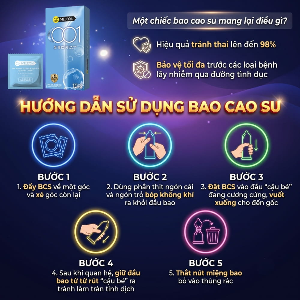 Hướng dẫn sử dụng bao cao su Meleon 001 Thin And Moist an toàn đúng chuẩn
