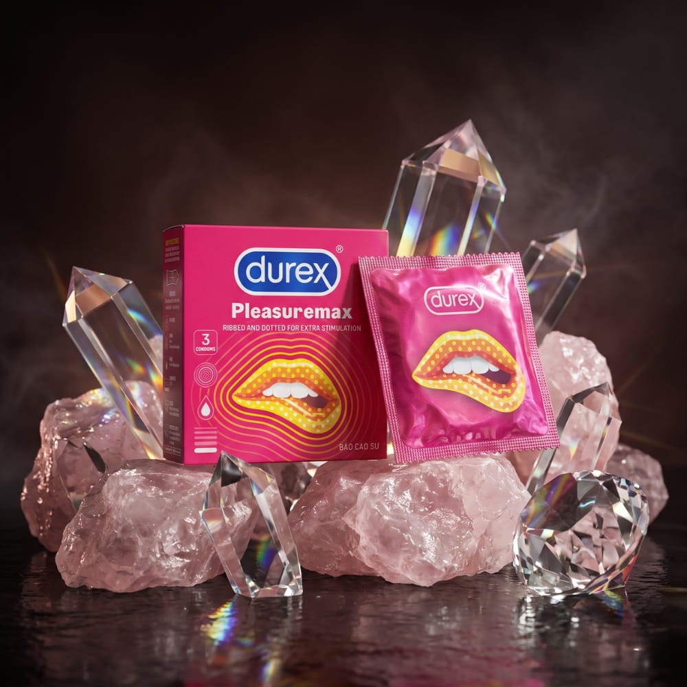 Bao cao su Durex Pleasuremax hộp 3 chiếc gân điểm nổi size lớn 56mm chính hãng Thái Lan