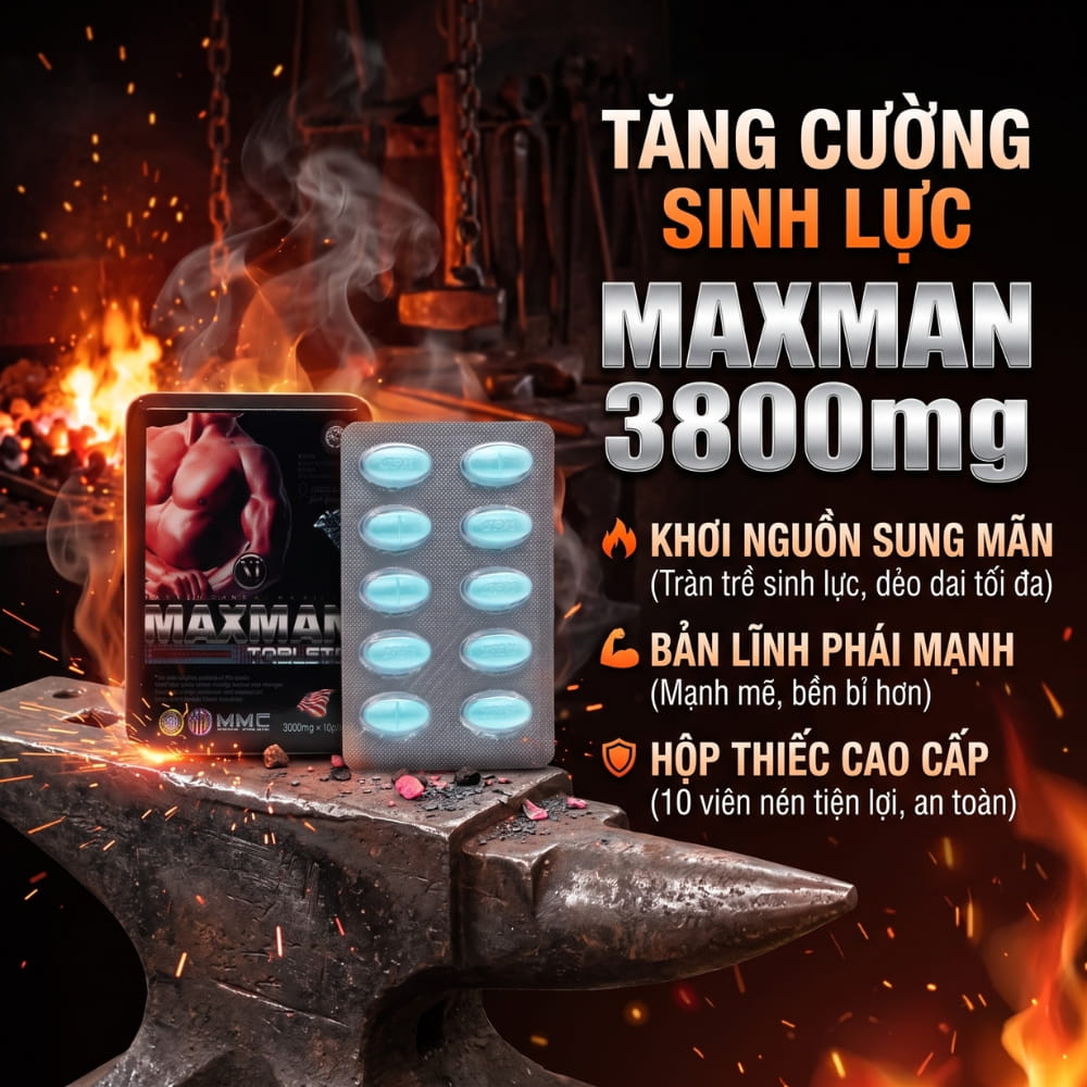 Viên uống cương dương Maxman 3800 hộp 10 viên chính hãng hộp kim loại đen