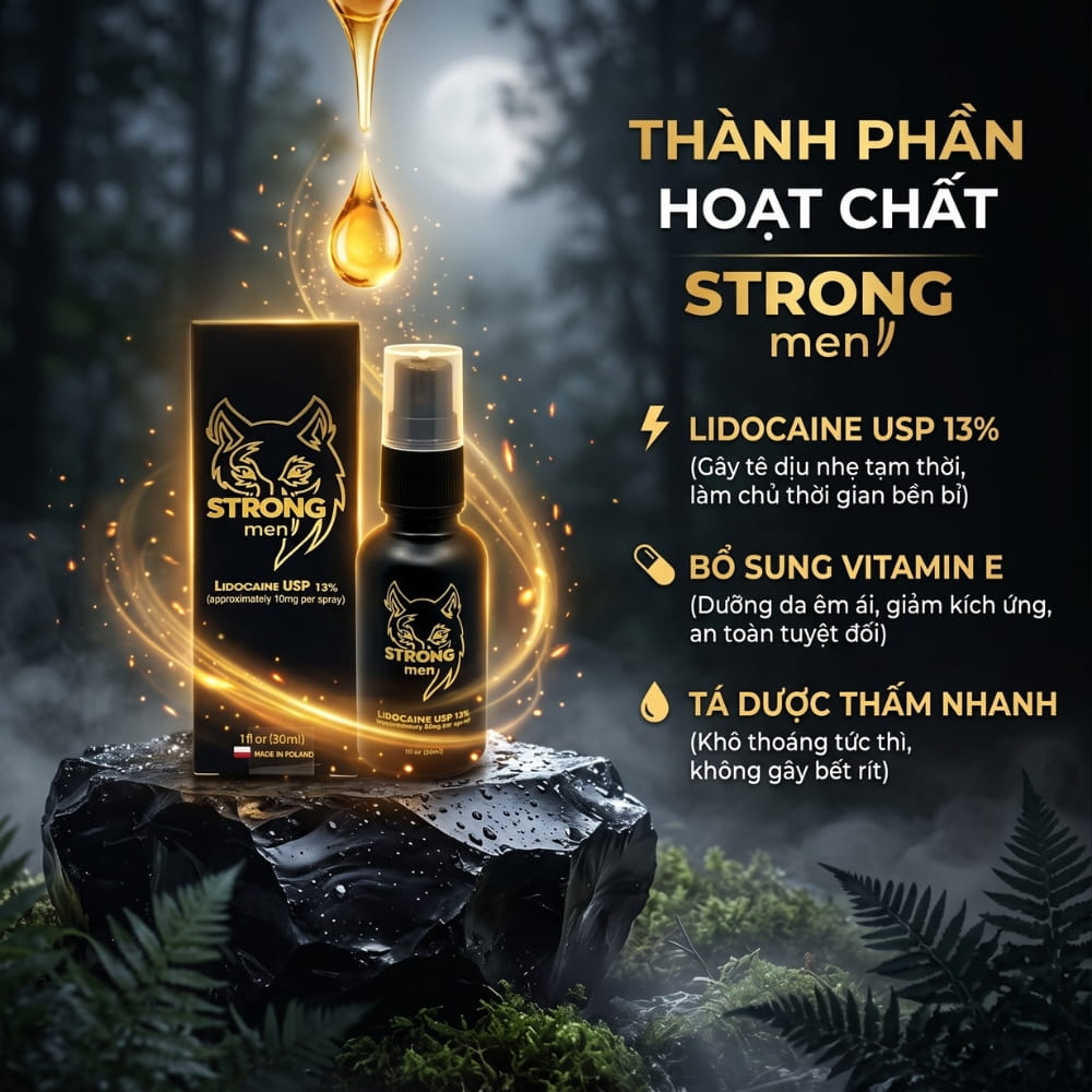 Thành phần Lidocaine 13% của xịt chống xuất tinh sớm Strong Men 30ml