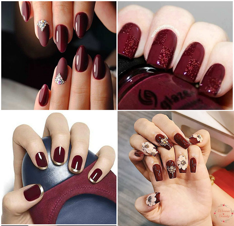 Tuyển chọn 200 mẫu nail màu đỏ mận đính đá được yêu thích nhất