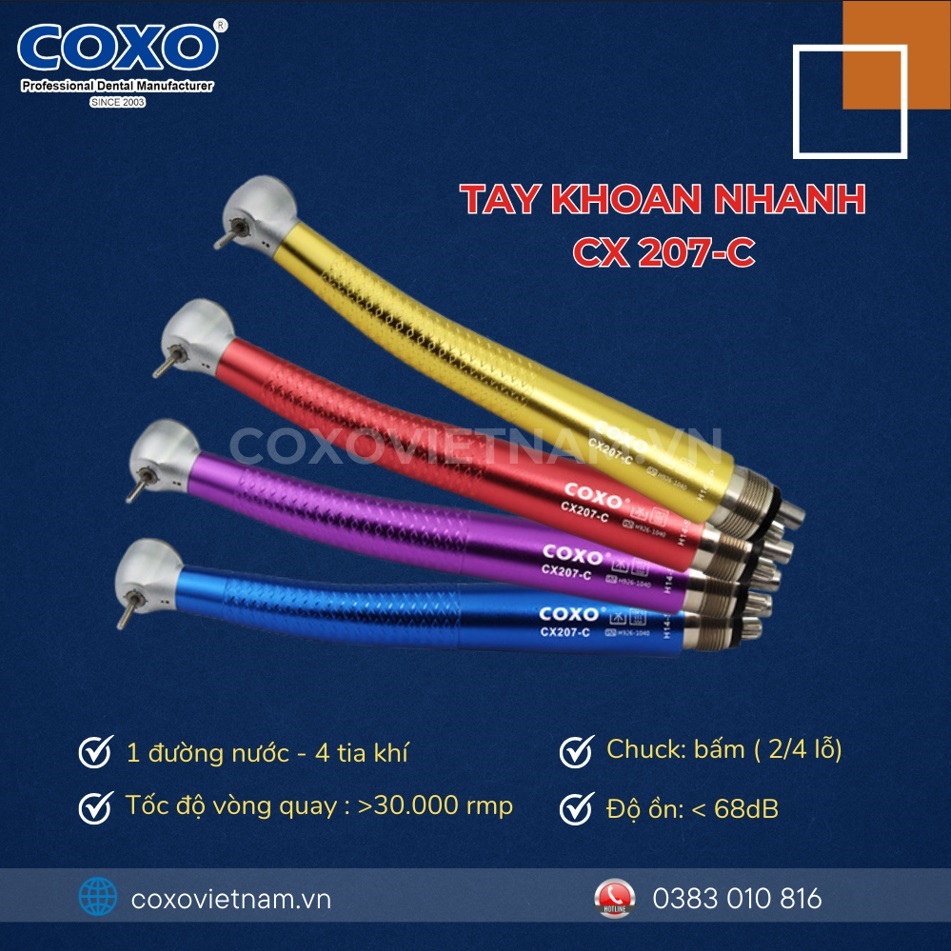 Tay khoan nha khoa chất lượng, tay khoan nhanh coxo CX 207, Tay khoan Coxo chính hãng