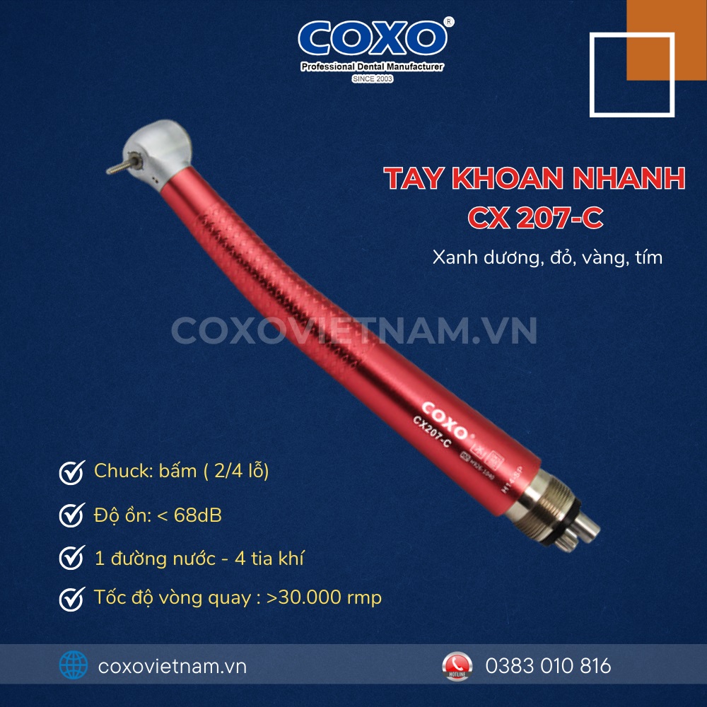 Tay khoan nha khoa chất lượng, tay khoan nhanh coxo CX 207, Tay khoan Coxo chính hãng