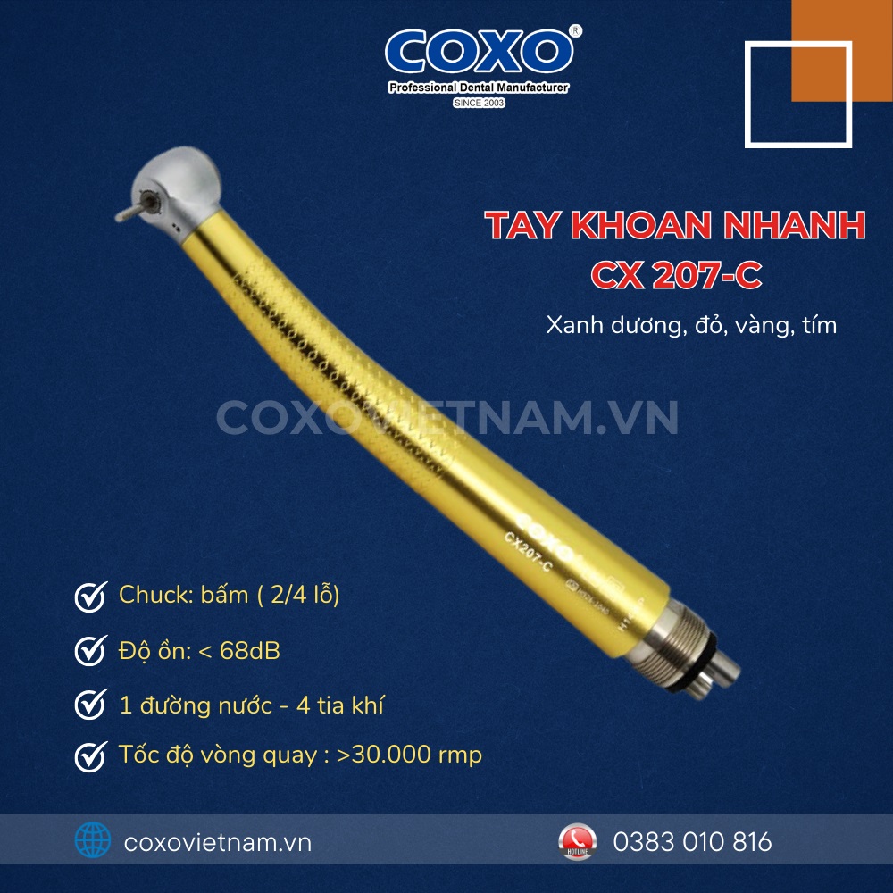 Tay khoan nha khoa chất lượng, tay khoan nhanh coxo CX 207, Tay khoan Coxo chính hãng