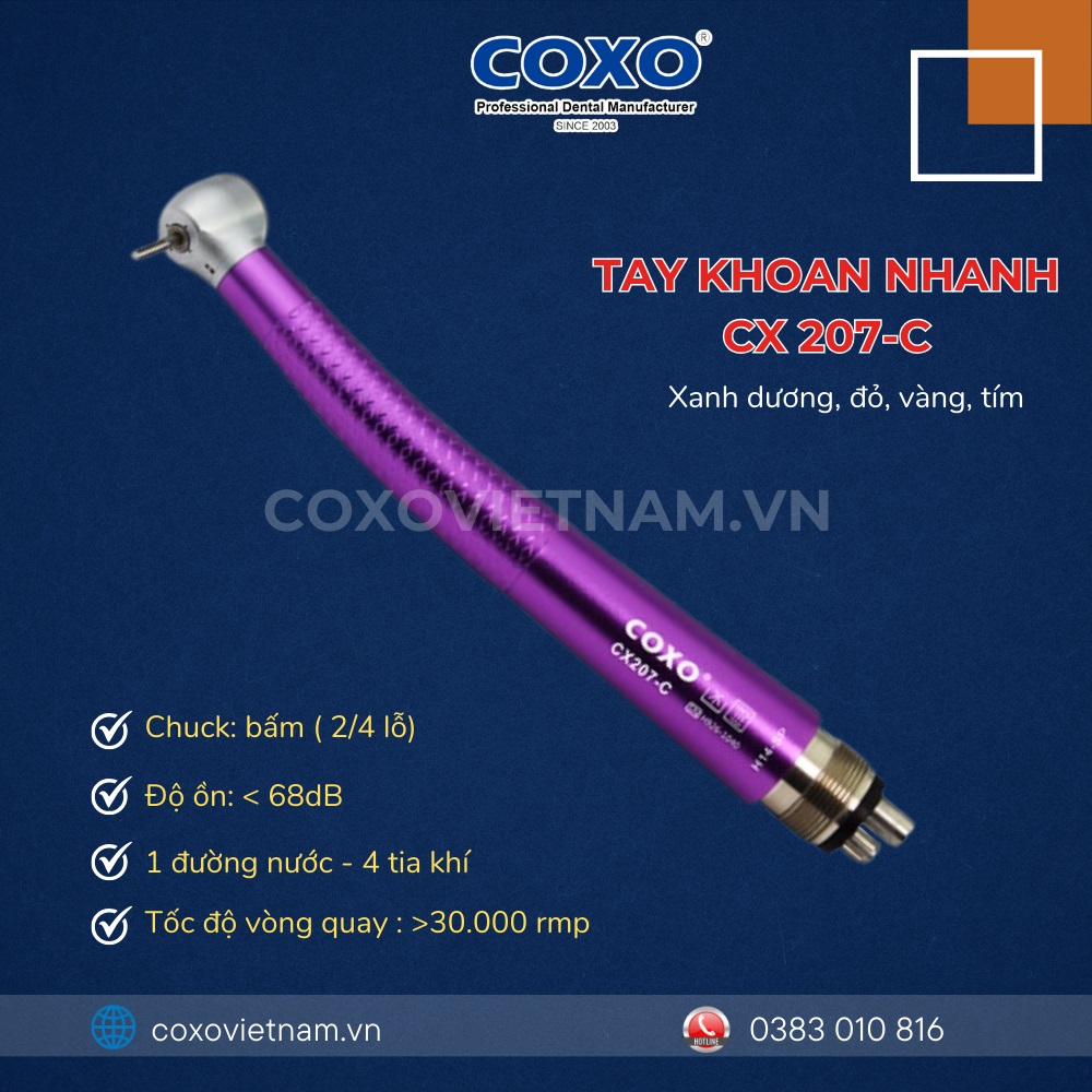 Tay khoan nha khoa chất lượng, tay khoan nhanh coxo CX 207, Tay khoan Coxo chính hãng