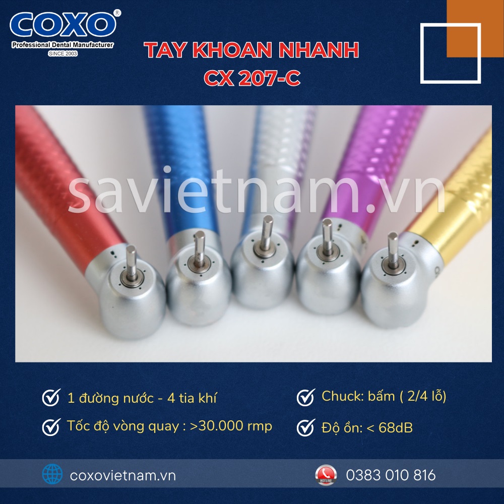 Tay khoan nha khoa chất lượng, tay khoan nhanh coxo CX 207, Tay khoan Coxo chính hãng