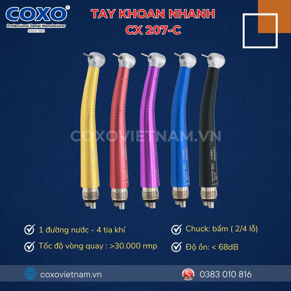 Tay khoan nha khoa chất lượng, tay khoan nhanh coxo CX 207, Tay khoan Coxo chính hãng