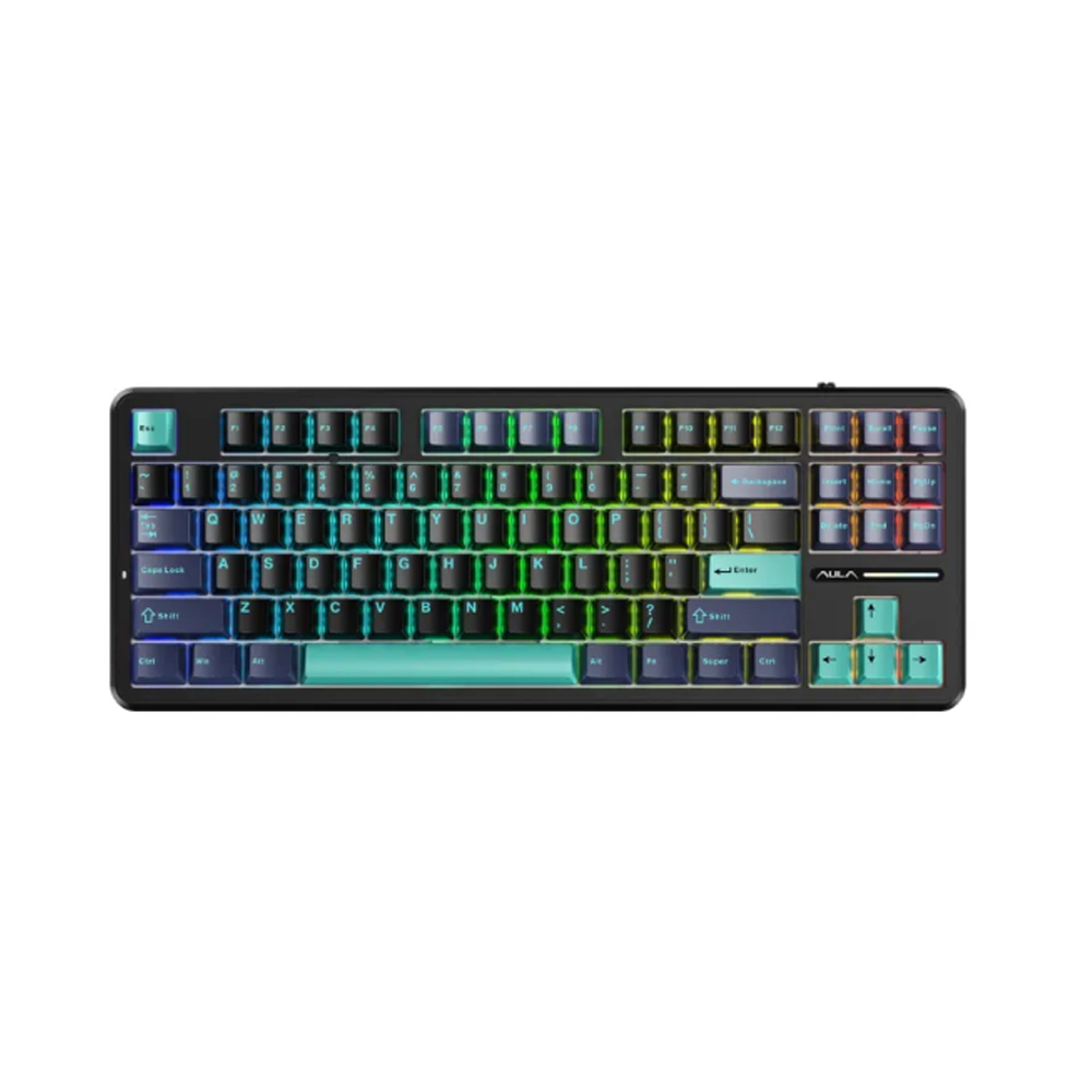 Bàn phím cơ Aula F87/ F87 PRO Xanh đậm+đen+xanh cổ vịt, Greywood V4 switch (Bluetooth/Wireless/ LED RGB)