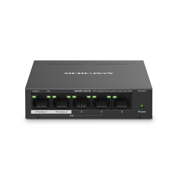 Switch Để Bàn 5 Cổng Gigabit với 4 Cổng PoE+ Mercusys MS105GP