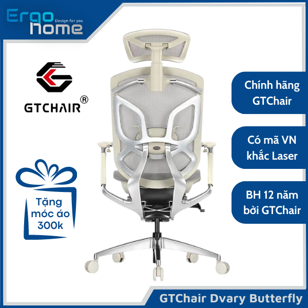 Ghế Công Thái Học GTChair Dvary Butterfly - Ergohome phân phối chính hãng BH 12 năm (Tặng kèm móc treo áo 300K)