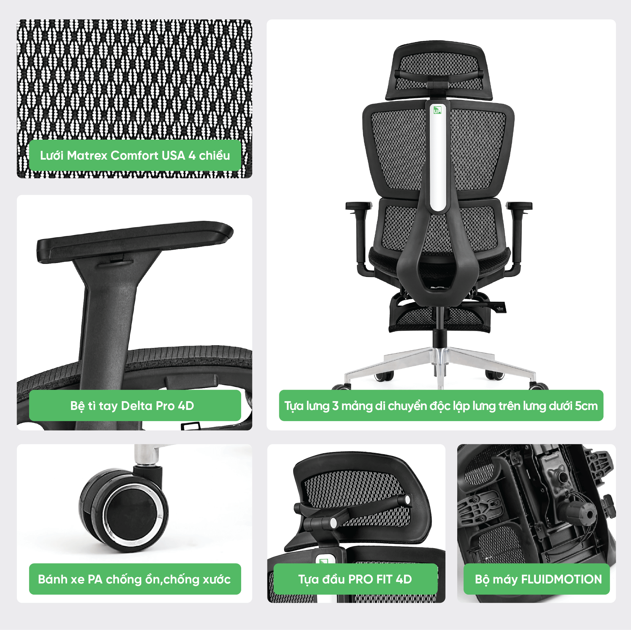 Ghế Công Thái Học Upgen Revolution 2025 - Thiết Kế Lưới Matrex Confort USA 4 Chiều