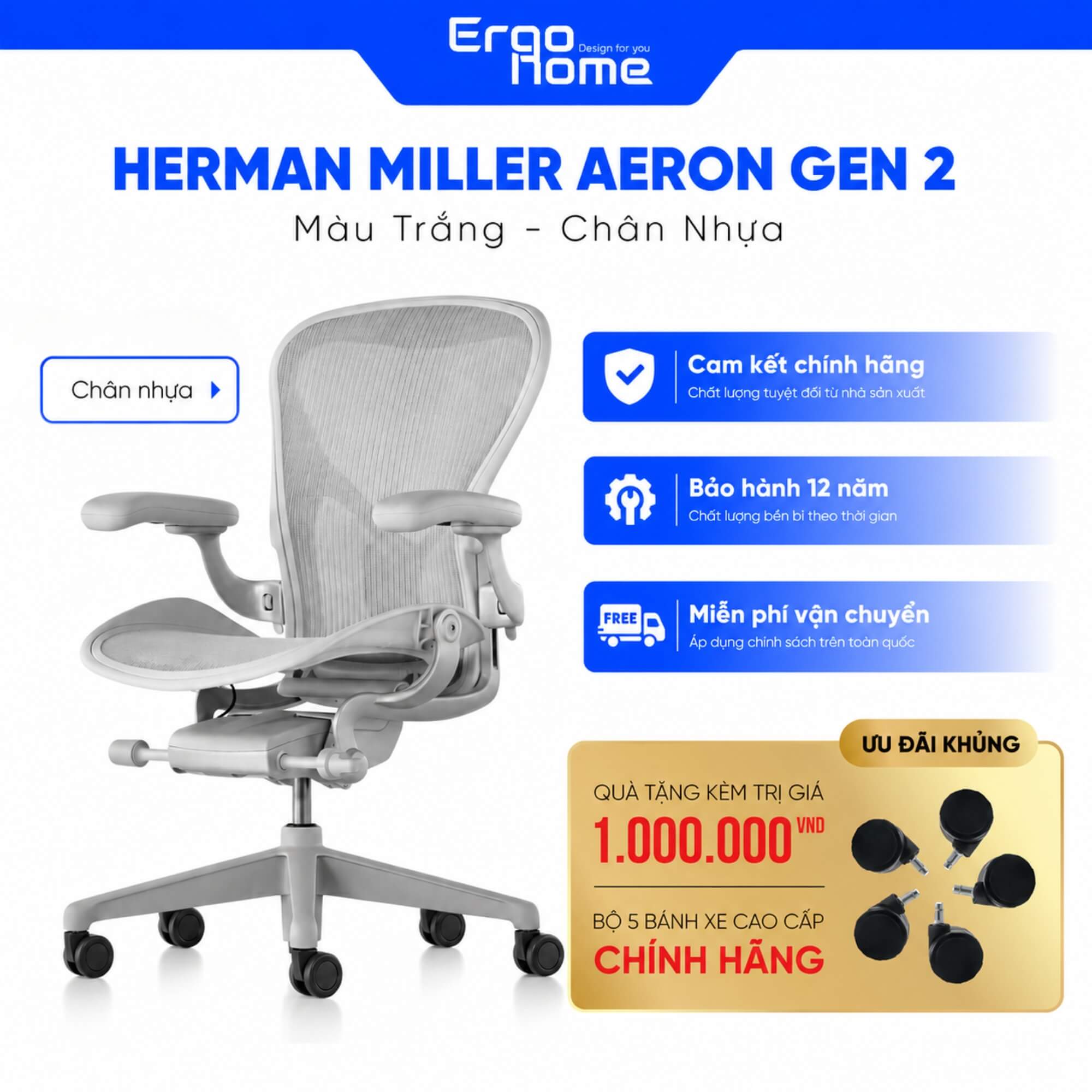 Ghế công thái học Herman Miller Aeron 2 Remastered - Bảo Hành 12 Năm