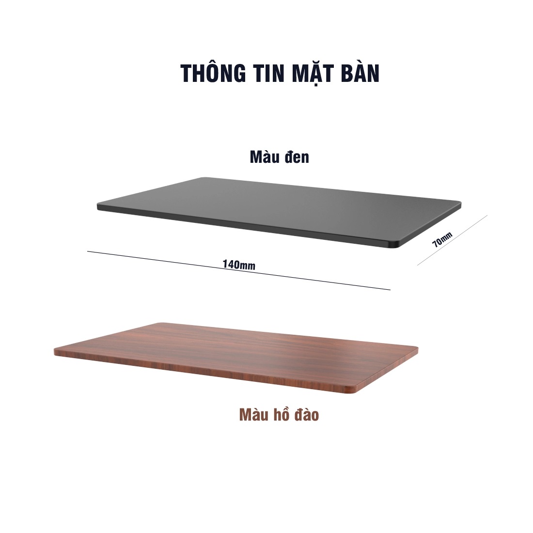 Mặt bàn làm việc Công Thái Học HDF có 2 màu kích thước 140x70x2,5
