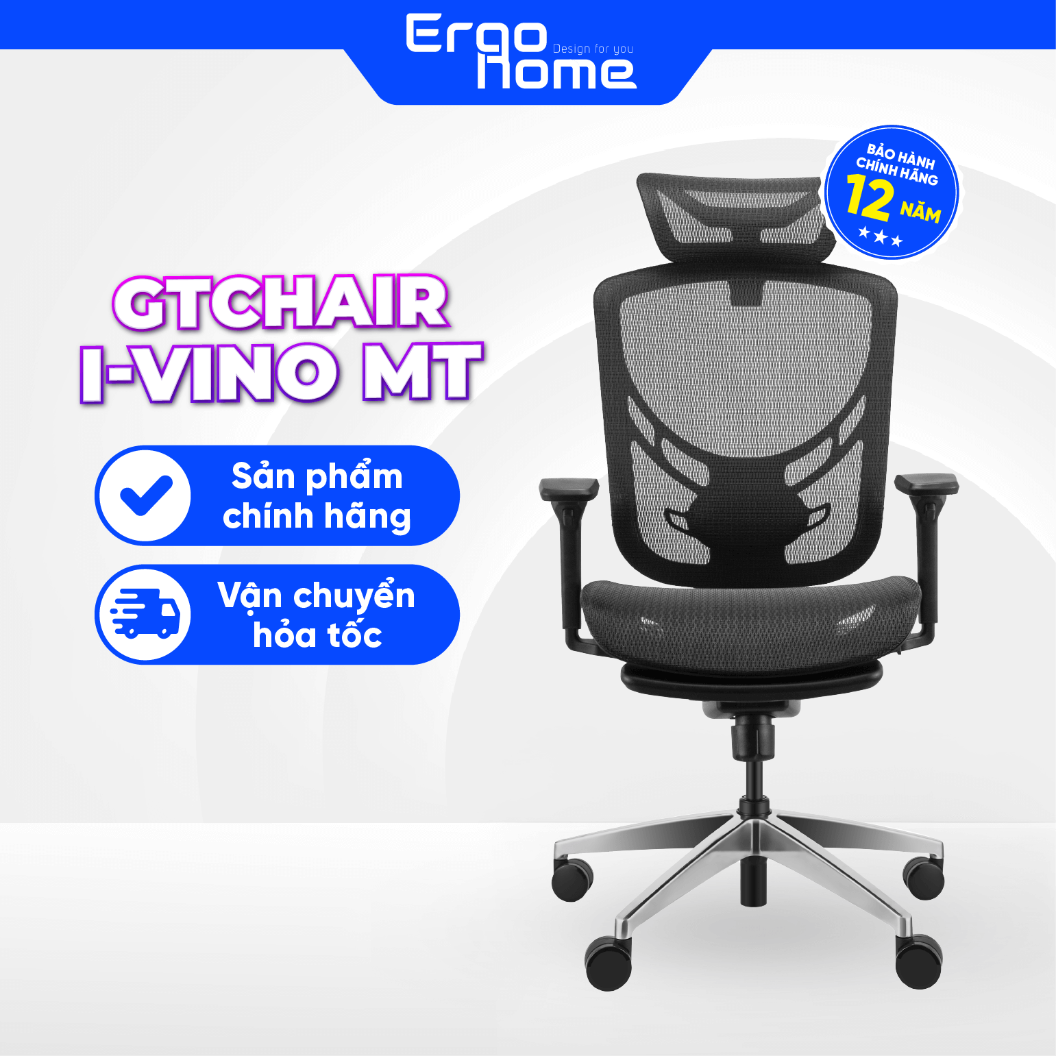 Ghế Công Thái Học GTCHAIR Ivino MT - Ergohome phân phối chính hãng BH 12 năm