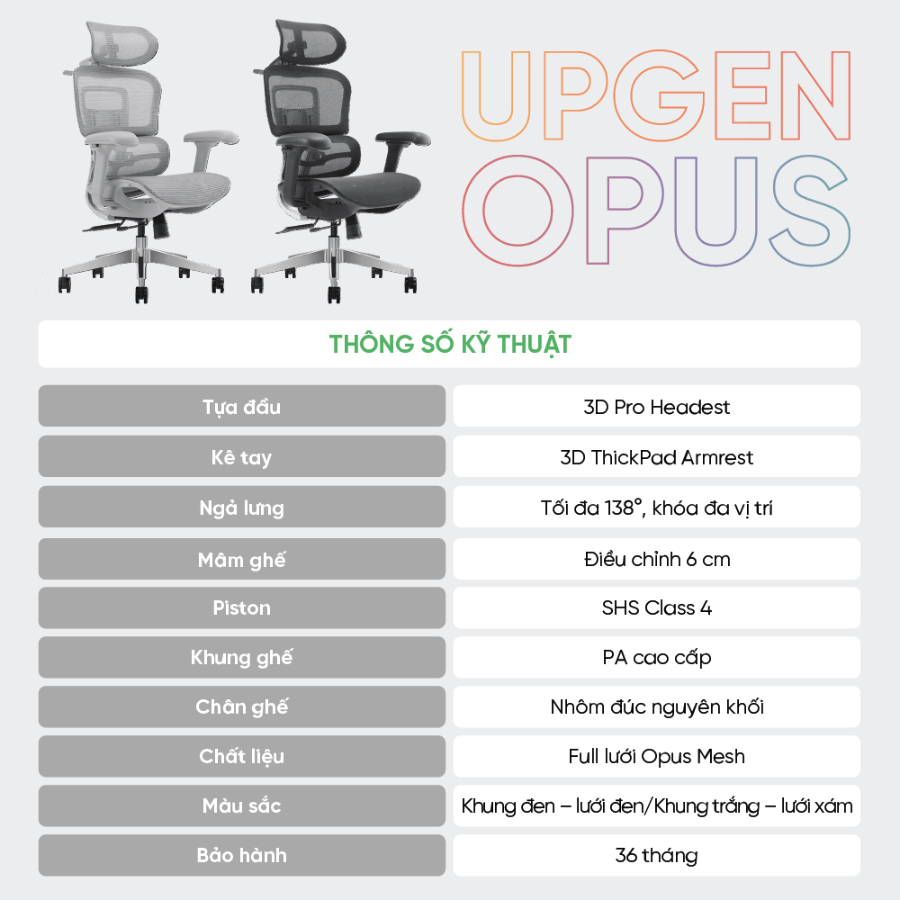 Ghế Công Thái Học Upgen Opus - Chuẩn Tư Thế - Trọn Nâng Đỡ