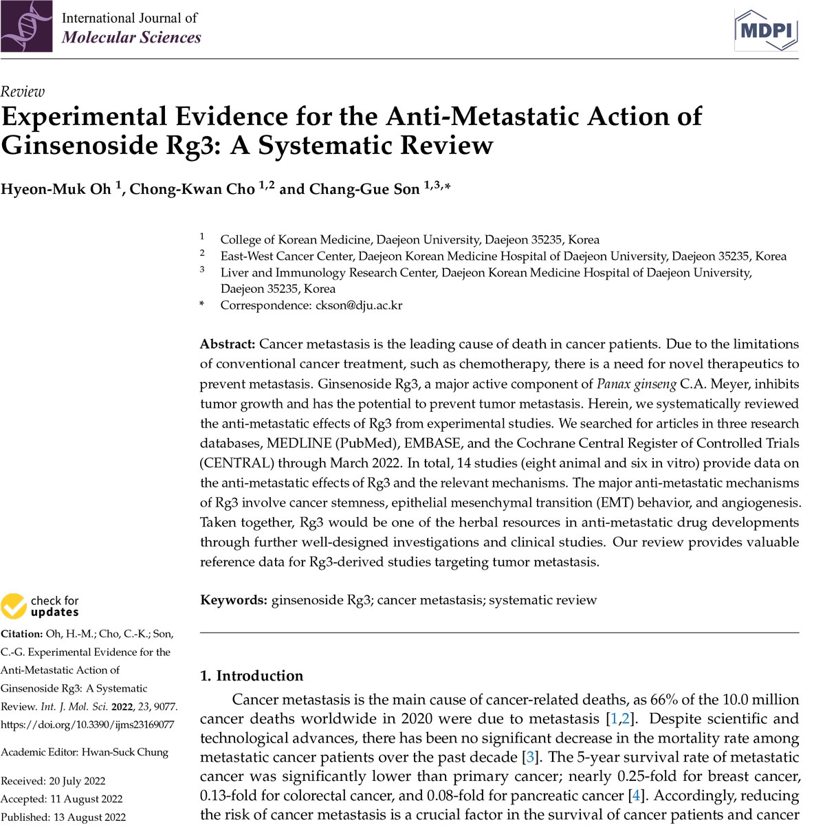 Tổng quan hệ thống về tác dụng chống di căn của Rg3