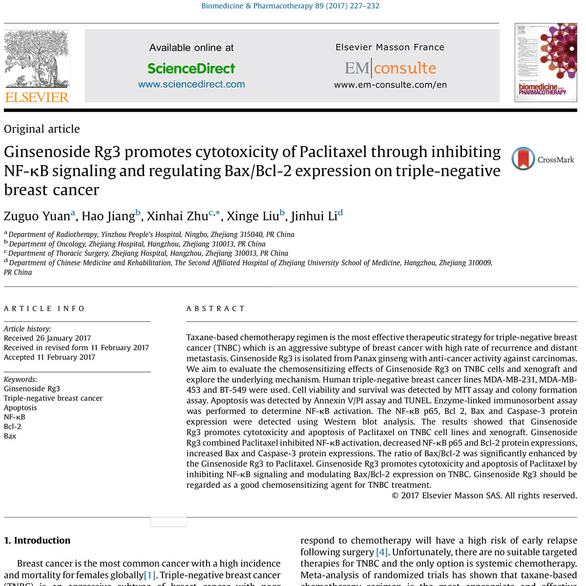 Tác dụng hiệp đồng của Rg3 với Paclitaxel trên ung thư vú ba âm tính