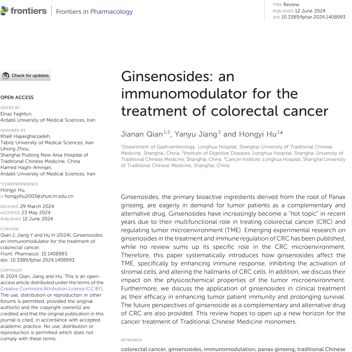 Ginsenoside Rg3 điều hòa miễn dịch và hỗ trợ điều trị ung thư đại trực tràng (CRC)