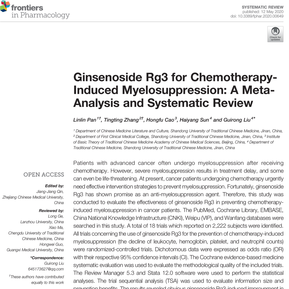 Meta-analysic Tác dụng bảo vệ tủy xương của Ginsenoside Rg3 đối với bệnh nhân đang điều trị hóa trị