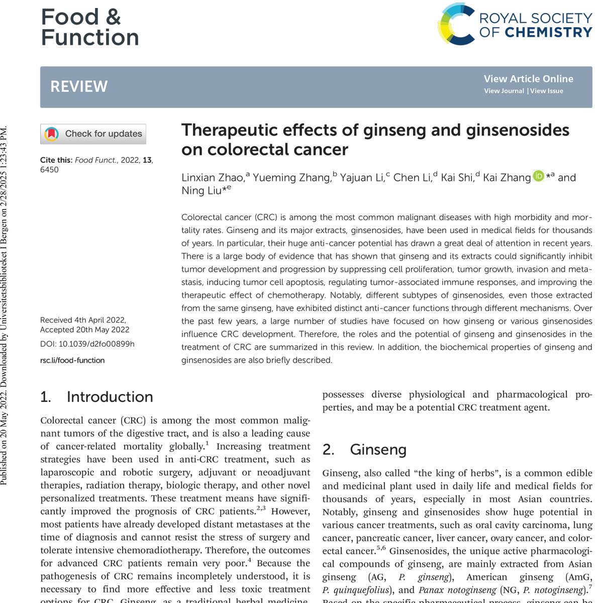 Cơ chế tác động của Rg3 lên tế bào ung thư đại trực tràng