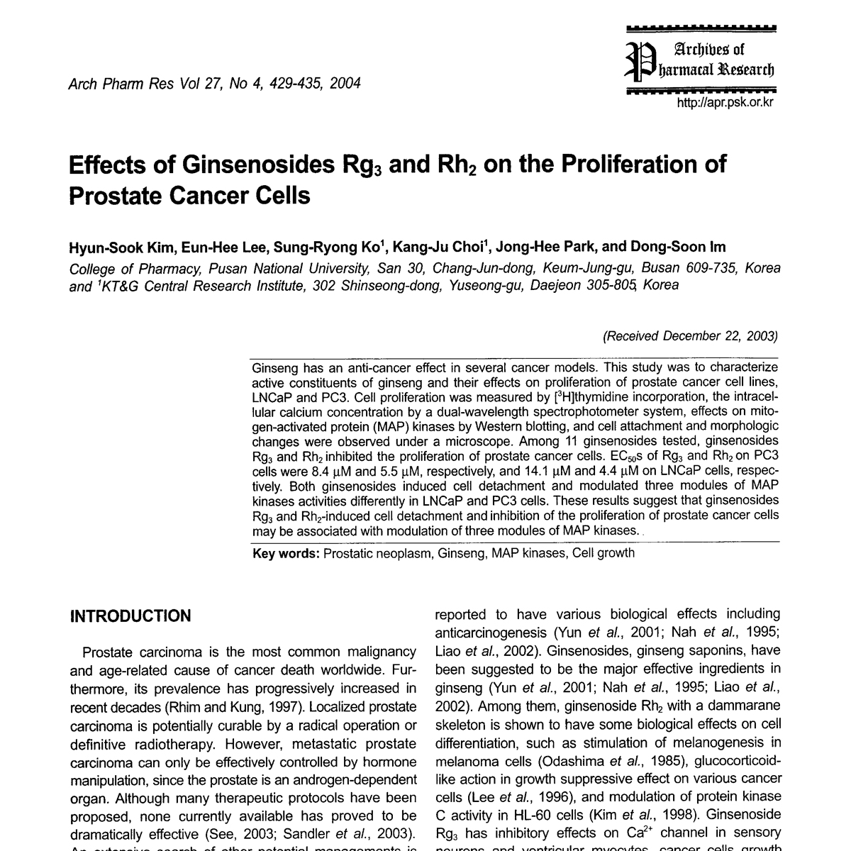 Tác động của Rg3 lên sự phát triển của tế bào ung thư tiền liệt tuyến
